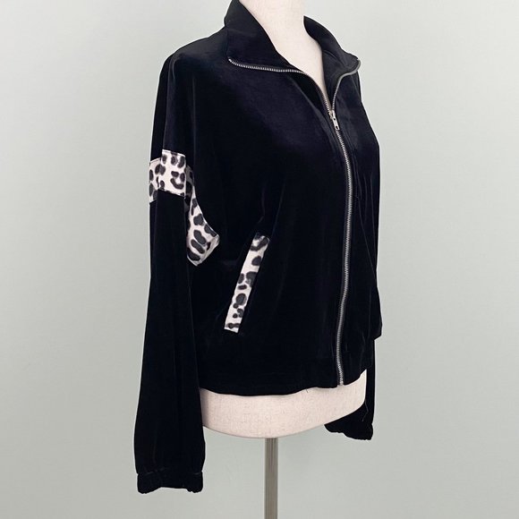 NWT Emory Park x Dolls Kill | Black Velour Leopard Zip Track Jacket Small - Picture 3 of 8